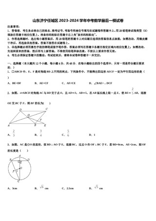 山东济宁任城区2023-2024学年中考数学最后一模试卷含解析.doc