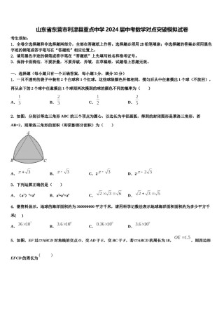 山东省东营市利津县重点中学2024届中考数学对点突破模拟试卷含解析.doc
