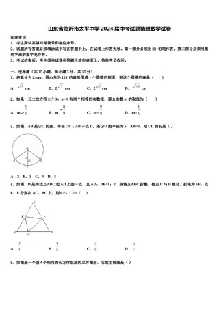 山东省临沂市太平中学2024届中考试题猜想数学试卷含解析.doc