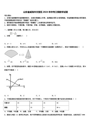 山东省威海市文登区2024年中考三模数学试题含解析.doc