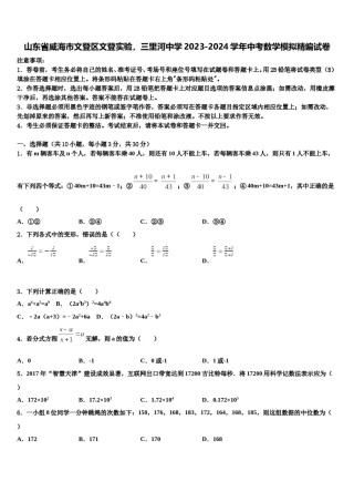 山东省威海市文登区文登实验，三里河中学2023-2024学年中考数学模拟精编试卷含解析.doc