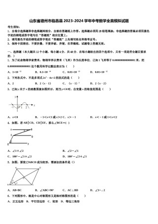 山东省德州市临邑县2023-2024学年中考数学全真模拟试题含解析.doc