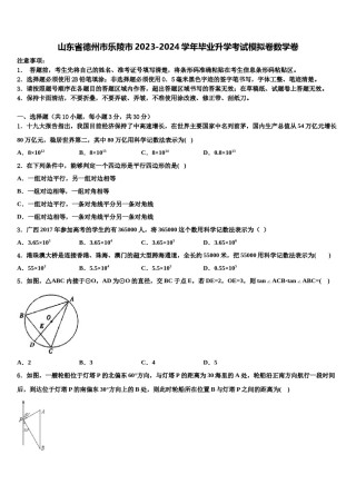 山东省德州市乐陵市2023-2024学年毕业升学考试模拟卷数学卷含解析.doc