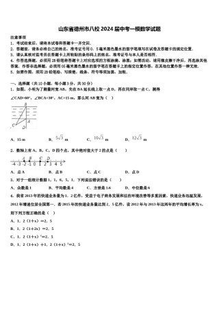 山东省德州市八校2024届中考一模数学试题含解析.doc