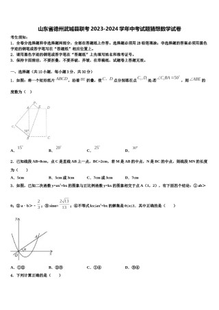山东省德州武城县联考2023-2024学年中考试题猜想数学试卷含解析.doc