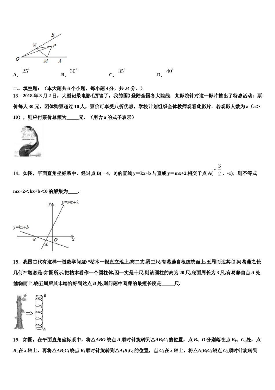 山东省招远市2024届初中数学毕业考试模拟冲刺卷含解析.doc_第1页