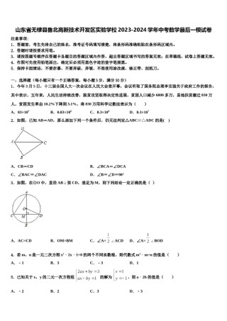 山东省无棣县鲁北高新技术开发区实验学校2023-2024学年中考数学最后一模试卷含解析.doc