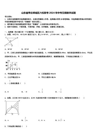 山东省枣庄峄城区六校联考2024年中考五模数学试题含解析.doc