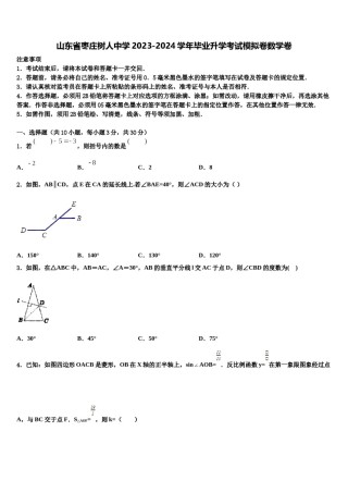 山东省枣庄树人中学2023-2024学年毕业升学考试模拟卷数学卷含解析.doc