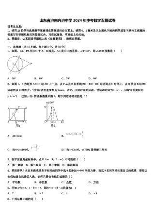 山东省济南兴济中学2024年中考数学五模试卷含解析.doc