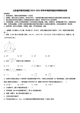 山东省济南市历城区2023-2024学年中考数学最后冲刺模拟试卷含解析.doc