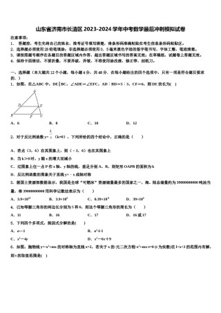 山东省济南市长清区2023-2024学年中考数学最后冲刺模拟试卷含解析.doc