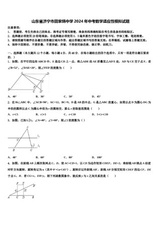 山东省济宁市田家炳中学2024年中考数学适应性模拟试题含解析.doc