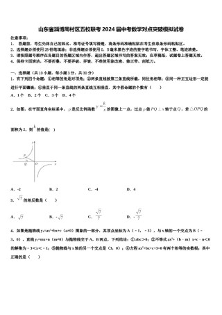 山东省淄博周村区五校联考2024届中考数学对点突破模拟试卷含解析.doc