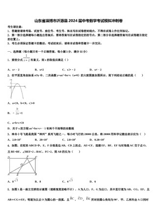 山东省淄博市沂源县2024届中考数学考试模拟冲刺卷含解析.doc