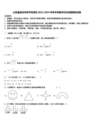 山东省滨州市邹平双语校2023-2024学年中考数学对点突破模拟试卷含解析.doc