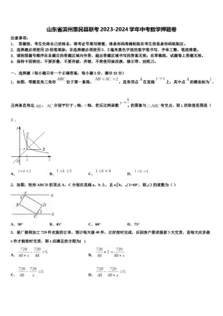 山东省滨州惠民县联考2023-2024学年中考数学押题卷含解析.doc