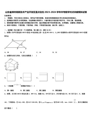 山东省潍坊高新技术产业开发区重点名校2023-2024学年中考数学对点突破模拟试卷含解析.doc