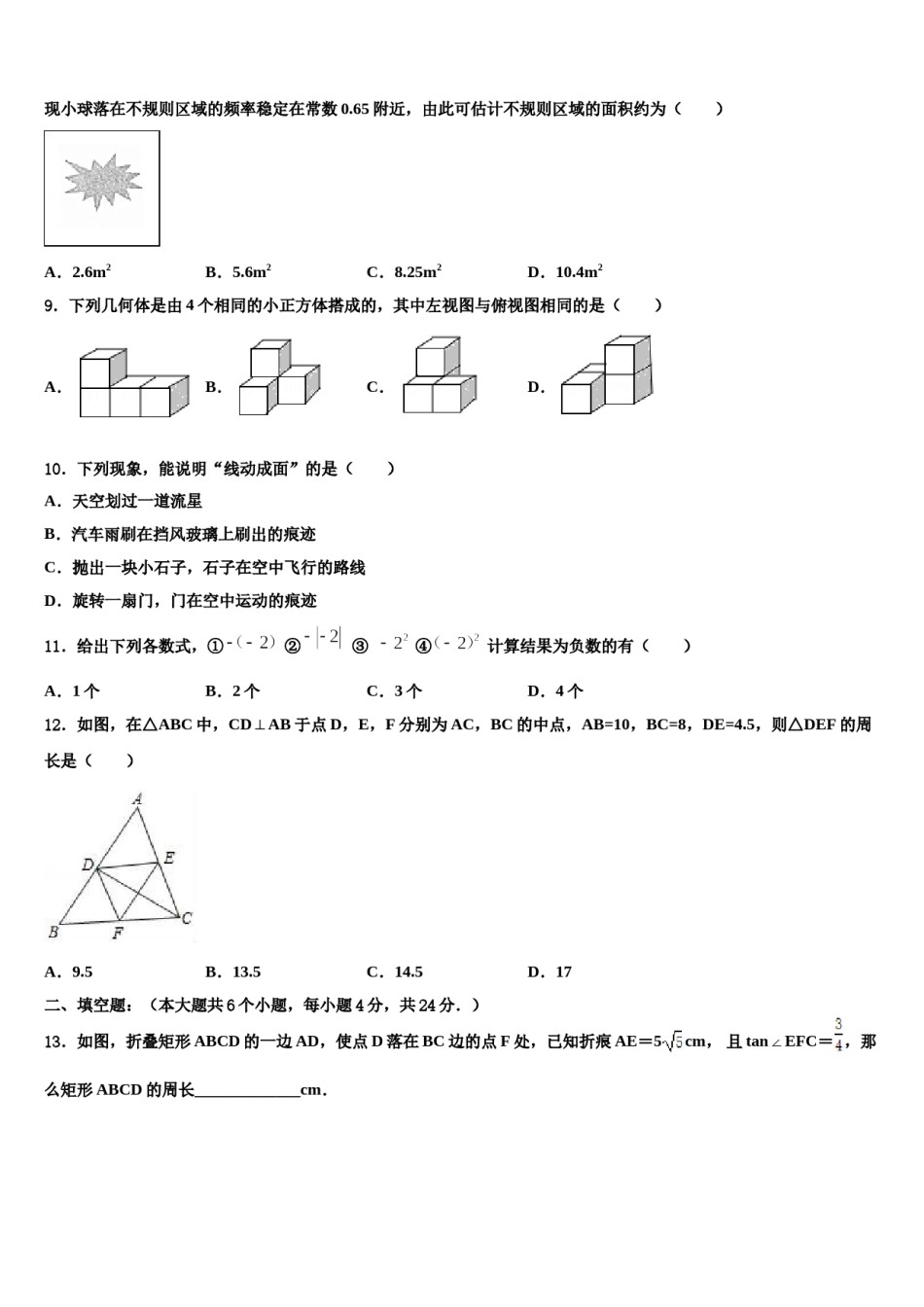 山东省聊城莘县联考2024届中考五模数学试题含解析.doc_第3页