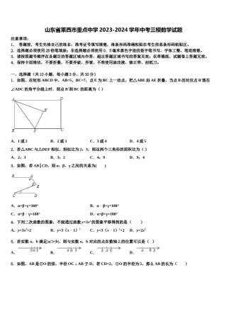 山东省莱西市重点中学2023-2024学年中考三模数学试题含解析.doc