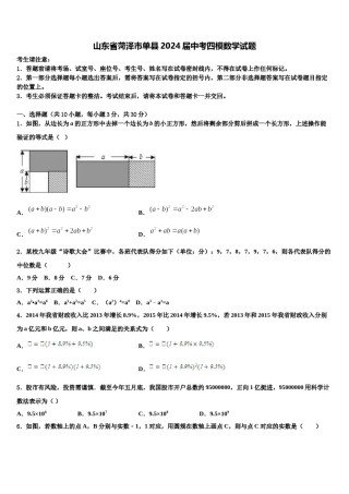 山东省菏泽市单县2024届中考四模数学试题含解析.doc