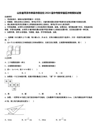 山东省菏泽市单县市级名校2024届中考数学最后冲刺模拟试卷含解析.doc