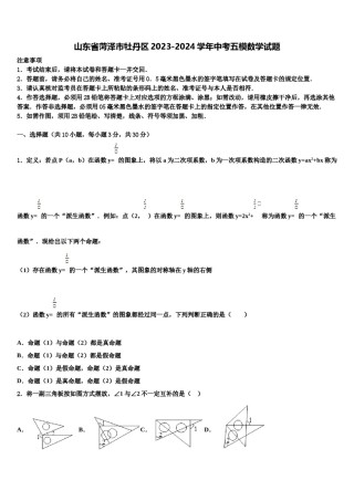 山东省菏泽市牡丹区2023-2024学年中考五模数学试题含解析.doc