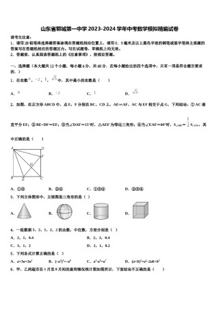 山东省郓城第一中学2023-2024学年中考数学模拟精编试卷含解析.doc