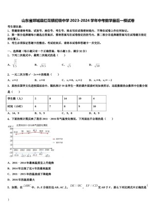 山东省郯城县红花镇初级中学2023-2024学年中考数学最后一模试卷含解析.doc