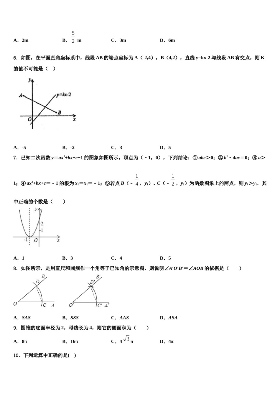 山东省金乡市达标名校2024届中考数学五模试卷含解析.doc_第2页