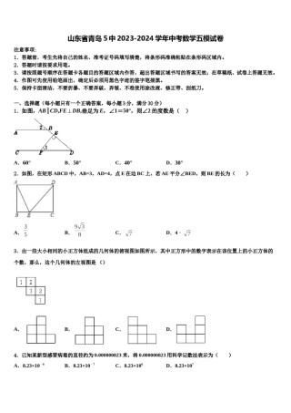 山东省青岛5中2023-2024学年中考数学五模试卷含解析.doc