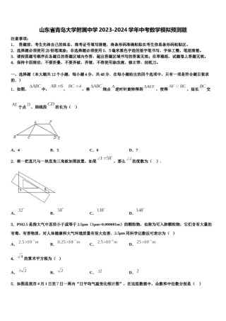 山东省青岛大学附属中学2023-2024学年中考数学模拟预测题含解析.doc