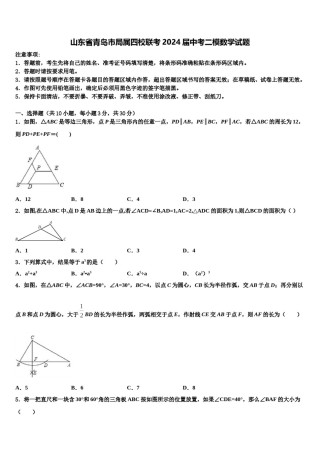 山东省青岛市局属四校联考2024届中考二模数学试题含解析.doc