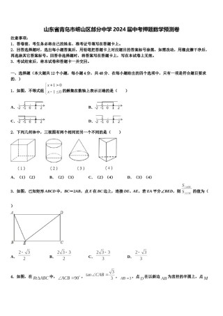 山东省青岛市崂山区部分中学2024届中考押题数学预测卷含解析.doc