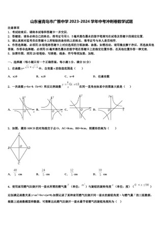 山东省青岛市广雅中学2023-2024学年中考冲刺卷数学试题含解析.doc