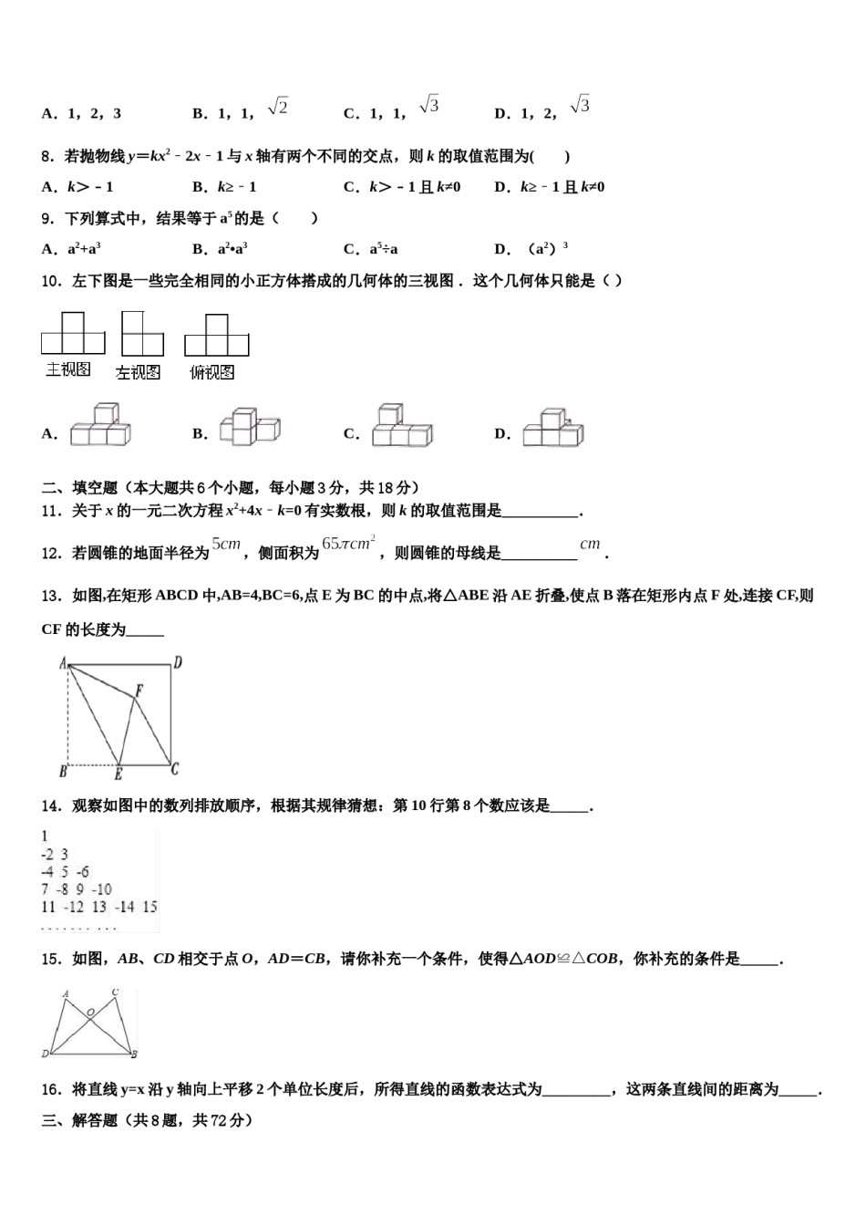山东省青岛开发区育才中学2024年中考数学全真模拟试卷含解析.doc_第2页