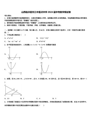 山西临汾霍州三中重点中学2024届中考数学模试卷含解析.doc
