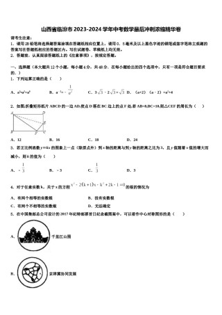 山西省临汾市2023-2024学年中考数学最后冲刺浓缩精华卷含解析.doc