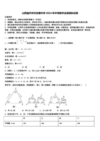 山西省忻州市定襄中学2024年中考数学全真模拟试卷含解析.doc