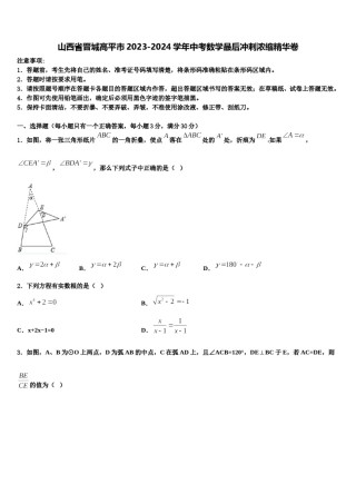 山西省晋城高平市2023-2024学年中考数学最后冲刺浓缩精华卷含解析.doc
