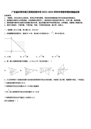 广东省东莞市黄江育英初级中学2023-2024学年中考数学模拟精编试卷含解析.doc