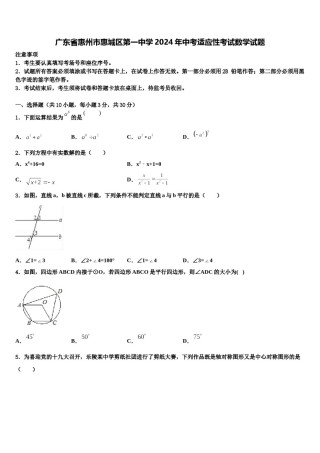 广东省惠州市惠城区第一中学2024年中考适应性考试数学试题含解析.doc
