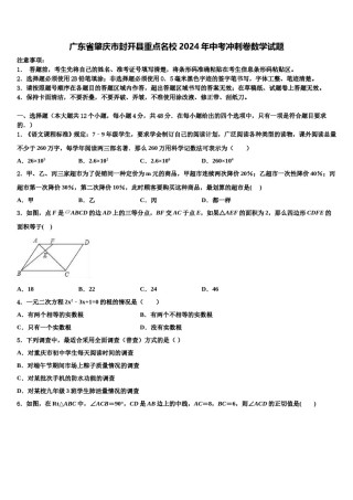 广东省肇庆市封开县重点名校2024年中考冲刺卷数学试题含解析.doc