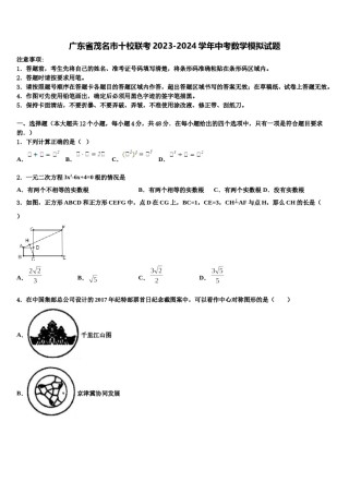 广东省茂名市十校联考2023-2024学年中考数学模拟试题含解析.doc