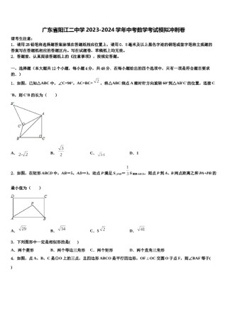 广东省阳江二中学2023-2024学年中考数学考试模拟冲刺卷含解析.doc