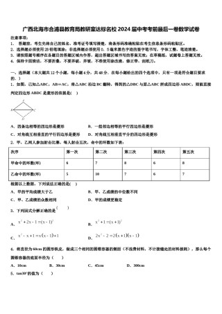 广西北海市合浦县教育局教研室达标名校2024届中考考前最后一卷数学试卷含解析.doc