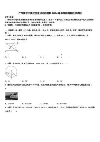 广西南宁市良庆区重点达标名校2024年中考冲刺卷数学试题含解析.doc