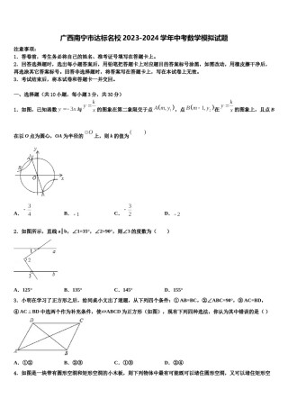广西南宁市达标名校2023-2024学年中考数学模拟试题含解析.doc