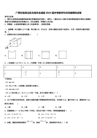 广西壮族自治区北海市合浦县2024届中考数学对点突破模拟试卷含解析.doc
