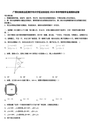 广西壮族自治区南宁市兴宁区达标名校2024年中考数学全真模拟试卷含解析.doc